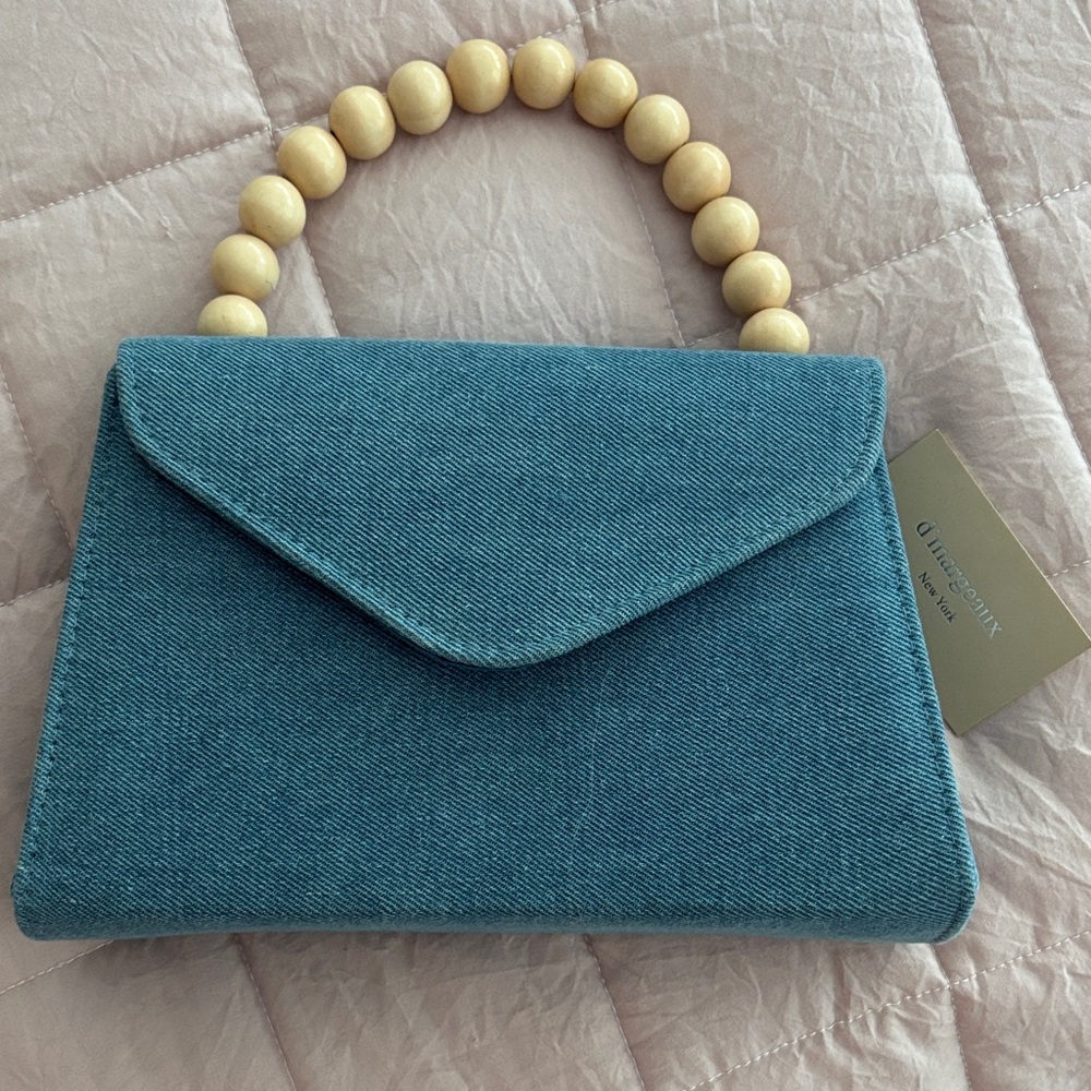 Blue Denim Handbag with Wooden Handle. New with tags.
